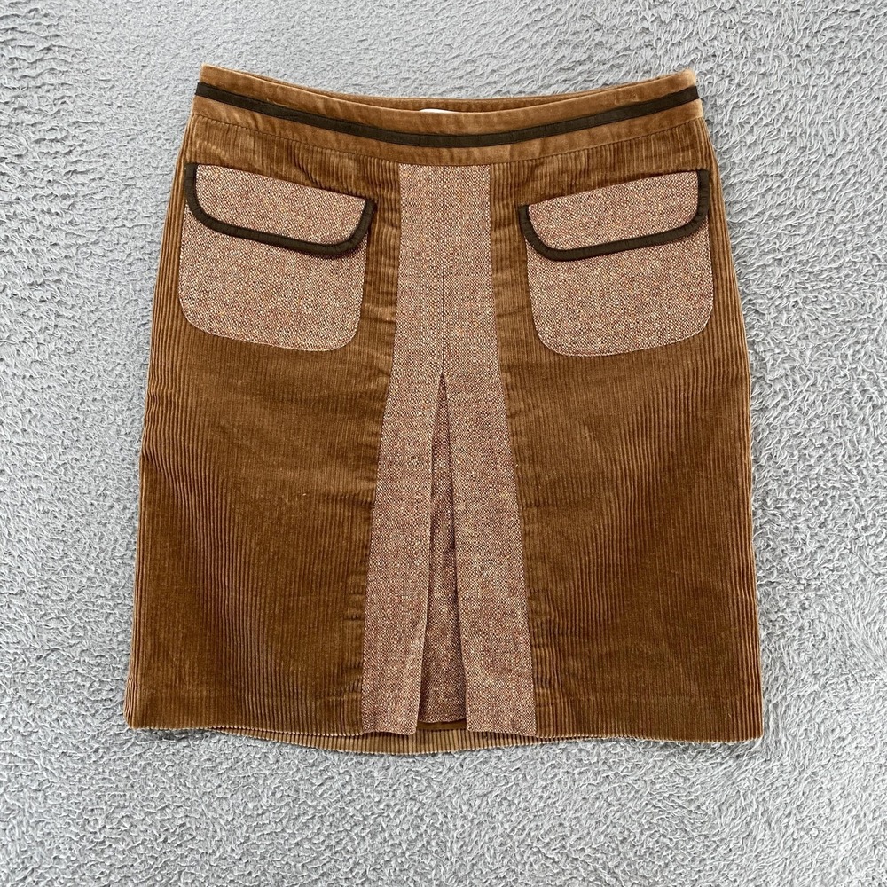 Loft Y2K Corduroy Skirt Womens 6 Brown Tweed Trim Knee Length Fall Office - Picture 2 of 13
